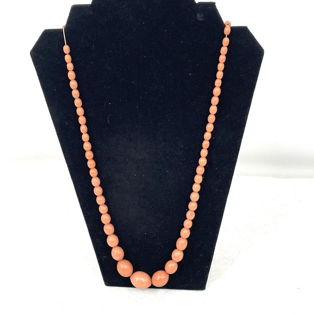 Coral Pumpkin Old Celluloid‎ Plastic Graduated Beads 17" Necklace